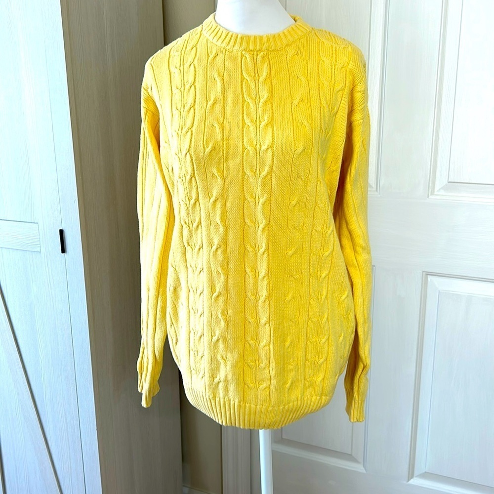 Bill Blass Yellow Crew Neck Cable Sweater Sz M